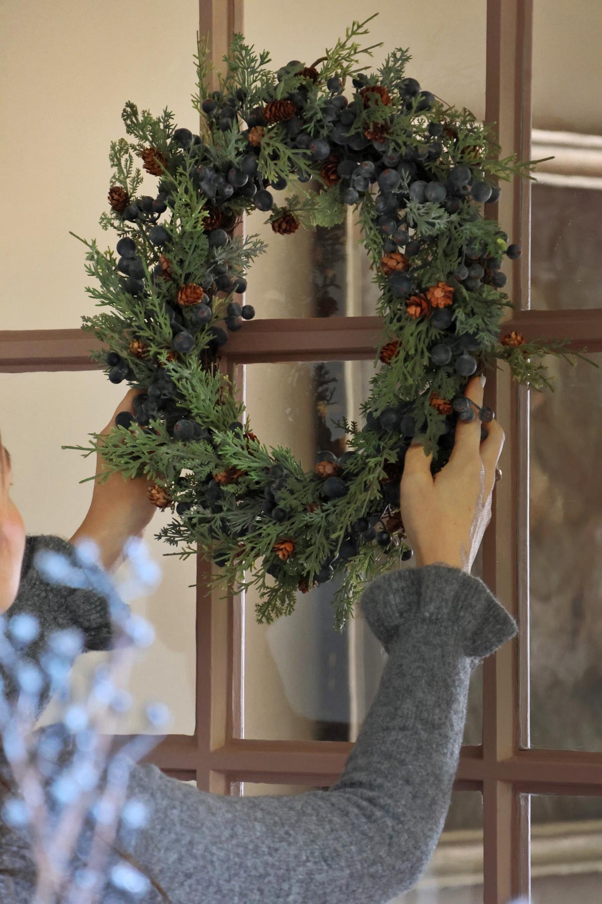 Faux Winterberry & Pine Wreath - 45cm