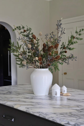 Faux Blue Berry & Pinecone Arrangement Deluxe