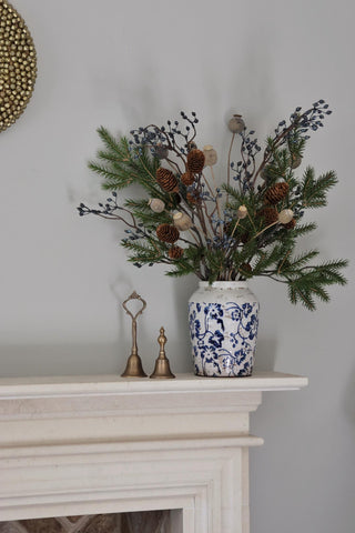 Faux Blue Berry & Pinecone Arrangement Premium