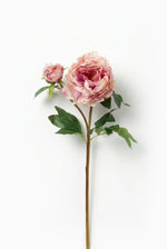 Artificial flower stem with pink peony on a white background