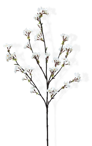 artificial cherry blossom branch on white background