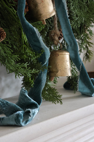 Velvet Ribbon Frayed Edge - Antique Blue - 3m