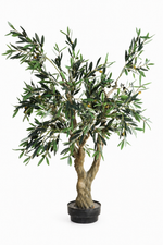 Potted artificial olive tree on a white background