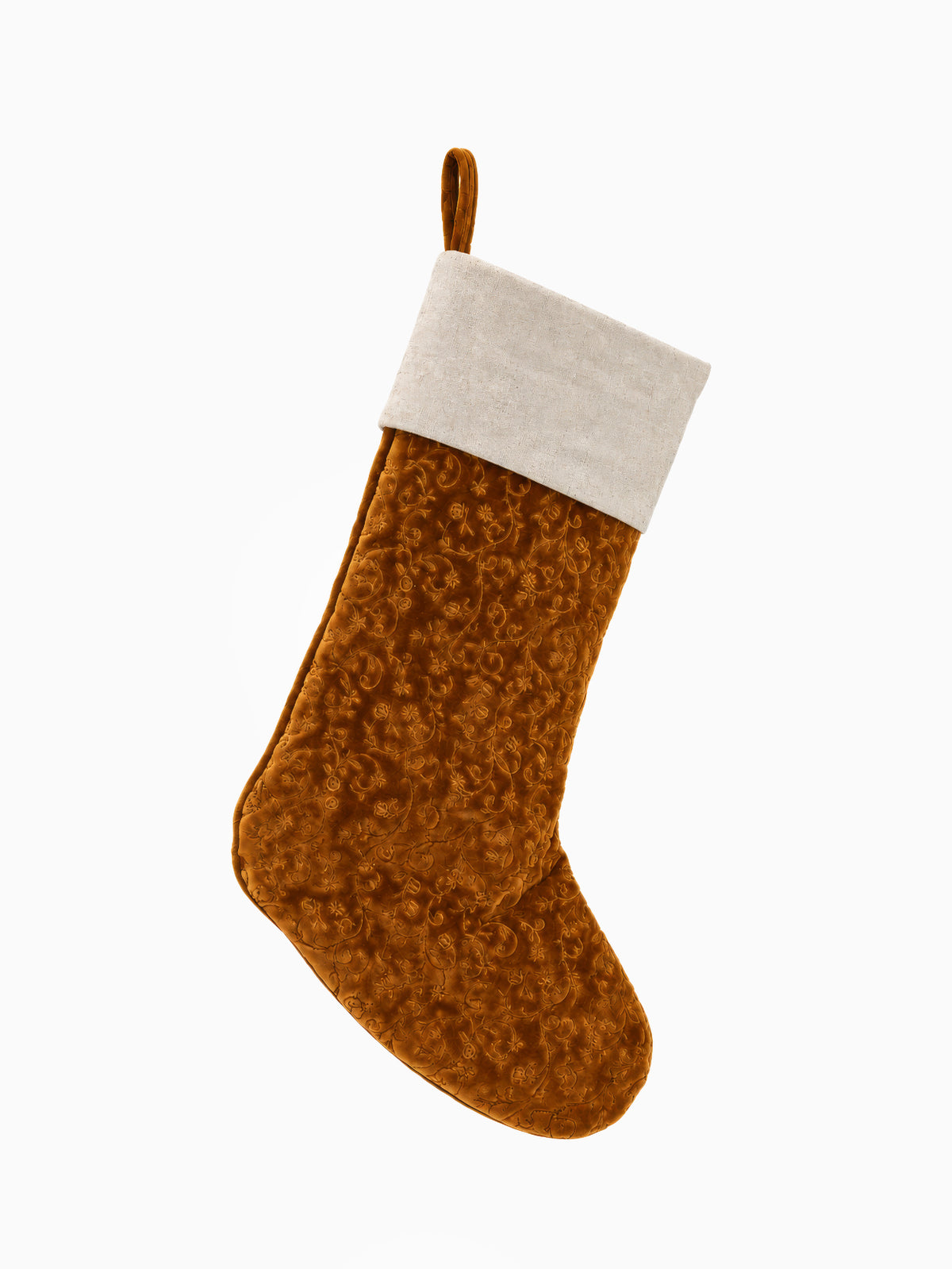 Christmas Bronze Embroidered Stocking on white