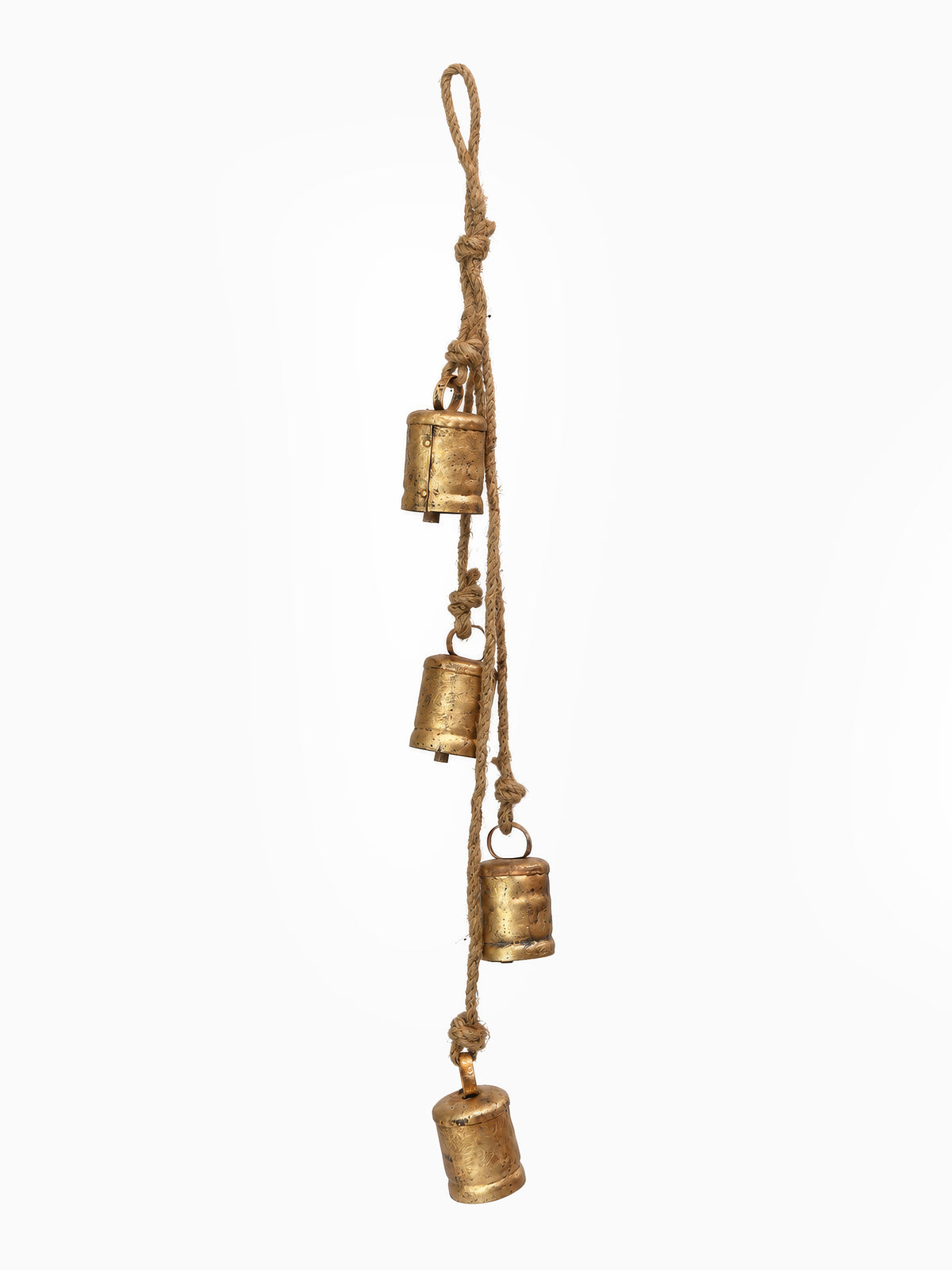 A small christmas cowbell garland on white