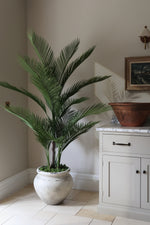 Faux palm tree 180cm in the barrow ultra-lite planter in a kitchen setting 