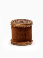 Spool of Frayed Edge Velvet Ribbon, in Bronze, on white for Christmas