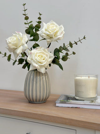 Faux White Rose & Eucalyptus Arrangement
