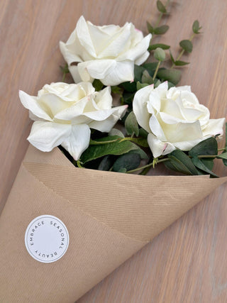 Faux White Rose & Eucalyptus Arrangement