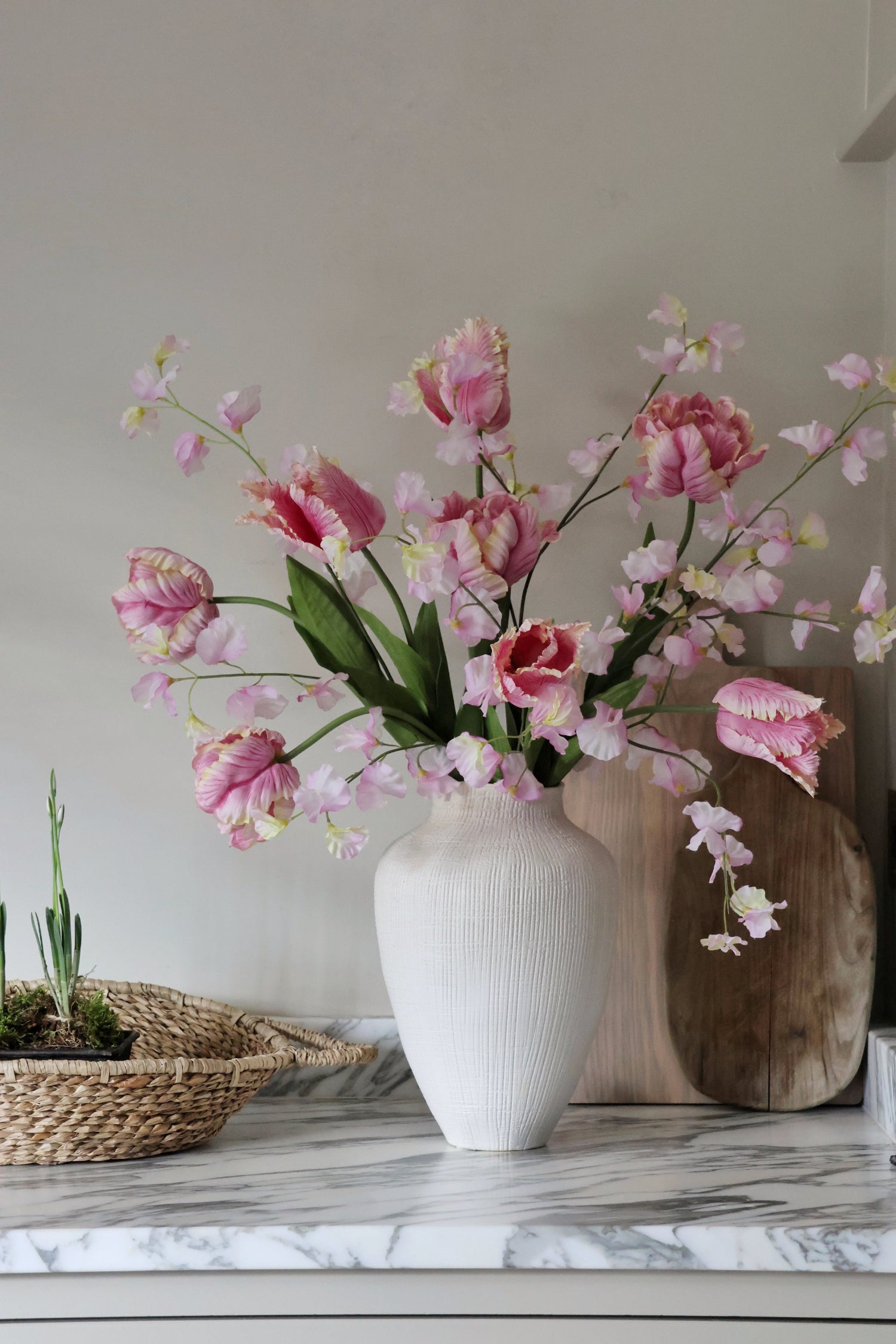 Faux Pink Tulip & Sweetpea Arrangement
