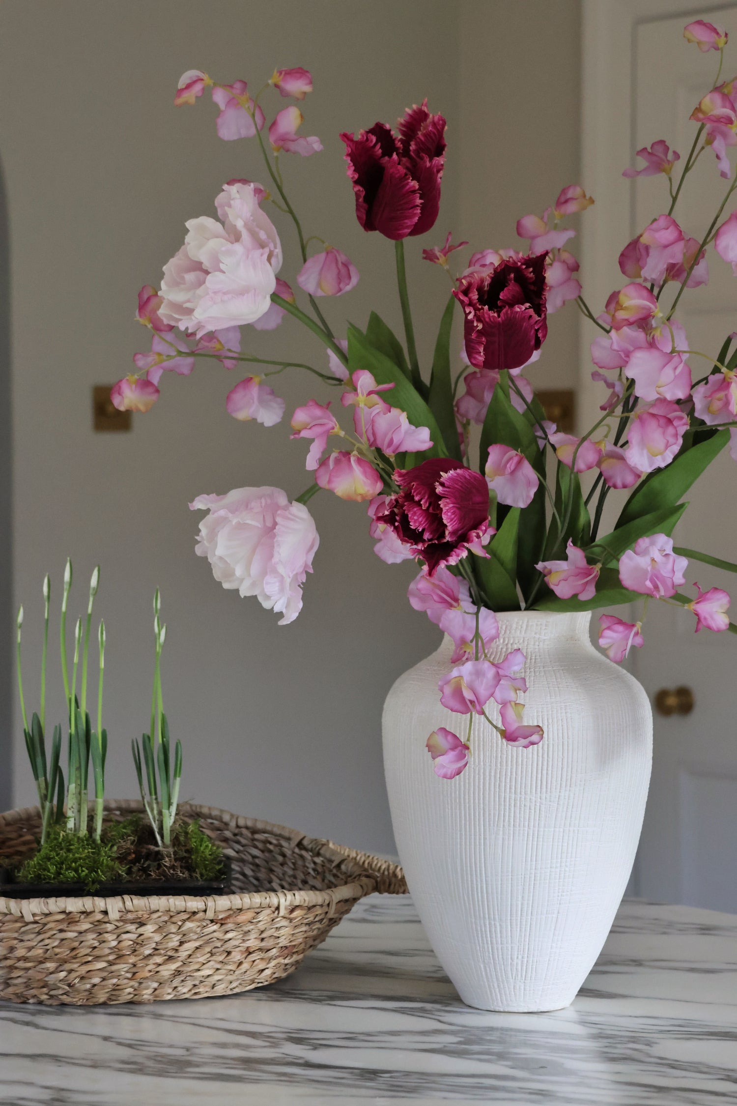 Faux Lilac Tulip & Sweetpea Arrangement