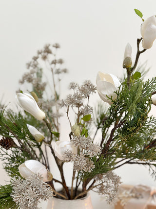 Faux Winter Lace & Magnolia Arrangement