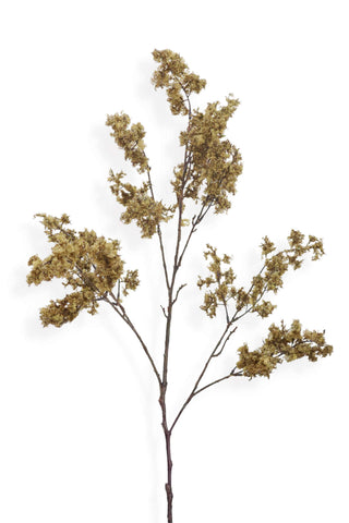 Artificial moss branch with green leaves on a white background