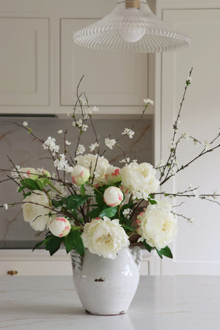 The White Peony Bouquet and Vase Gift Bundle