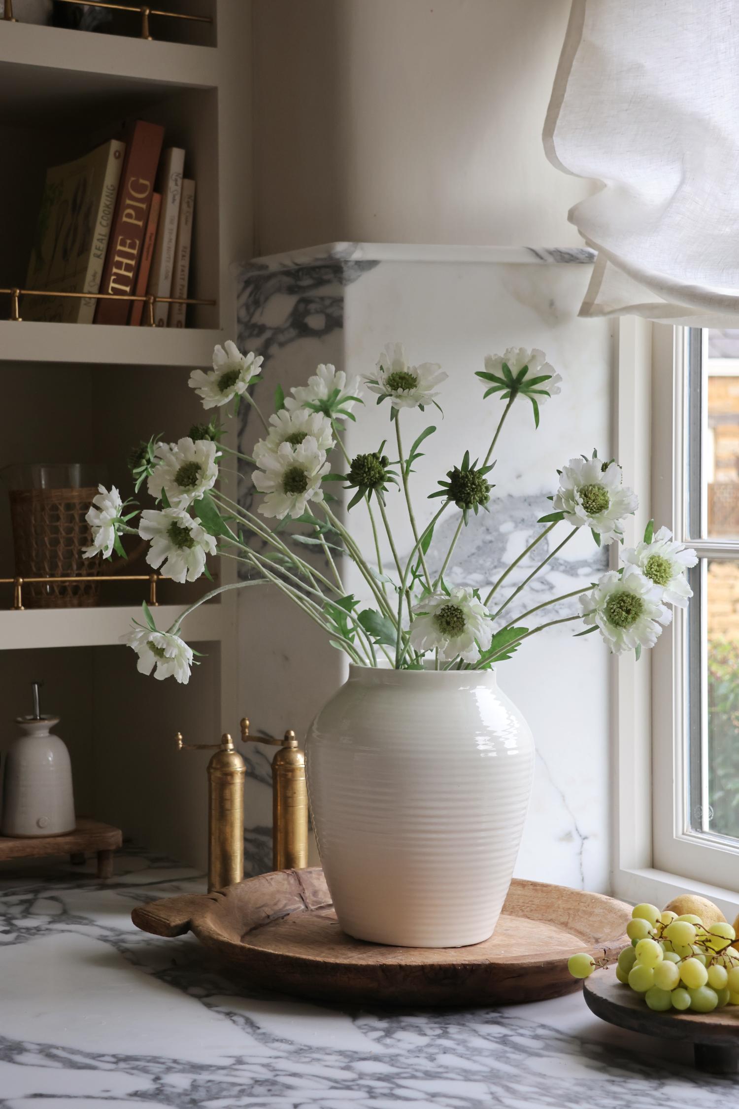 Faux White Scabious Spray
