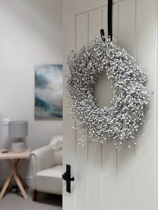 Dried White Flax Wreath - 40 cm