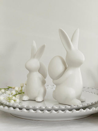 White Ceramic Rabbit with Egg
