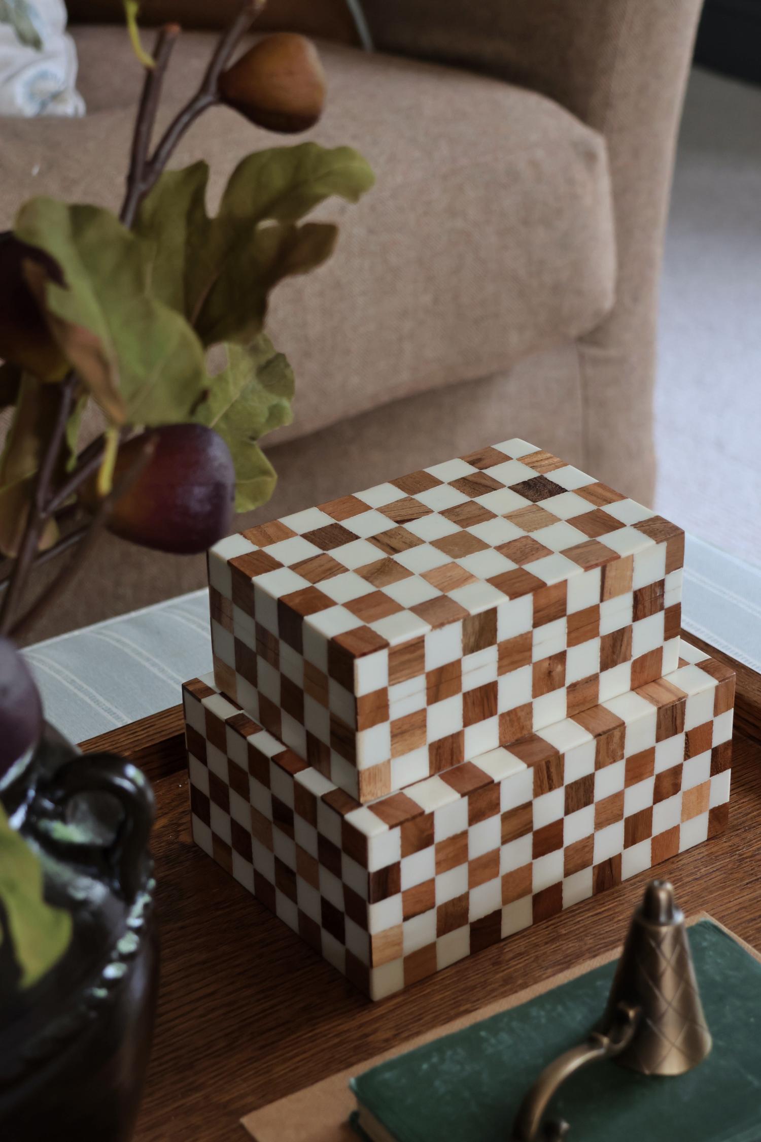 Checkered Resin Box - Set of 2