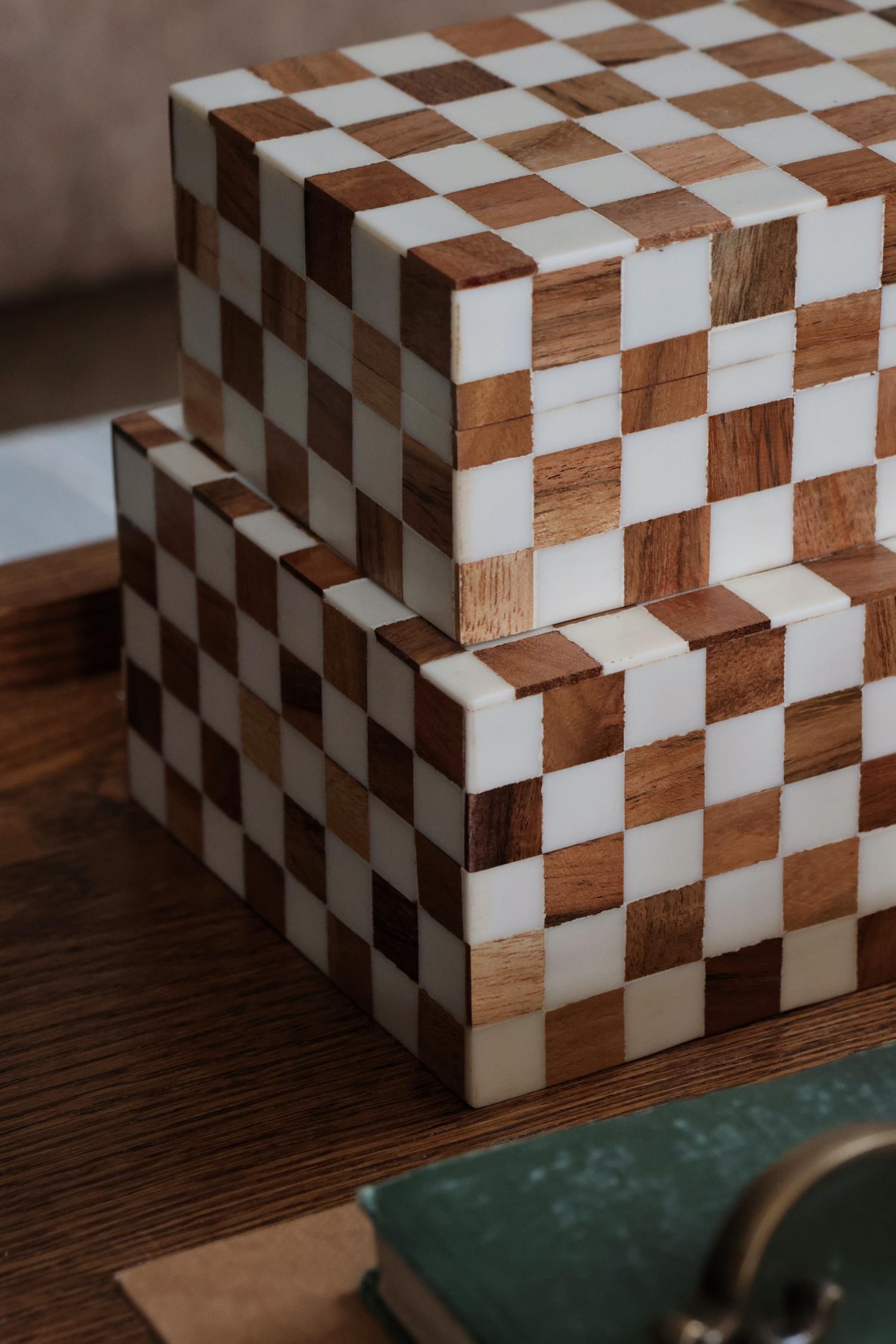 Checkered Resin Box - Set of 2
