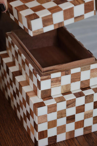 Checkered Resin Box - Set of 2