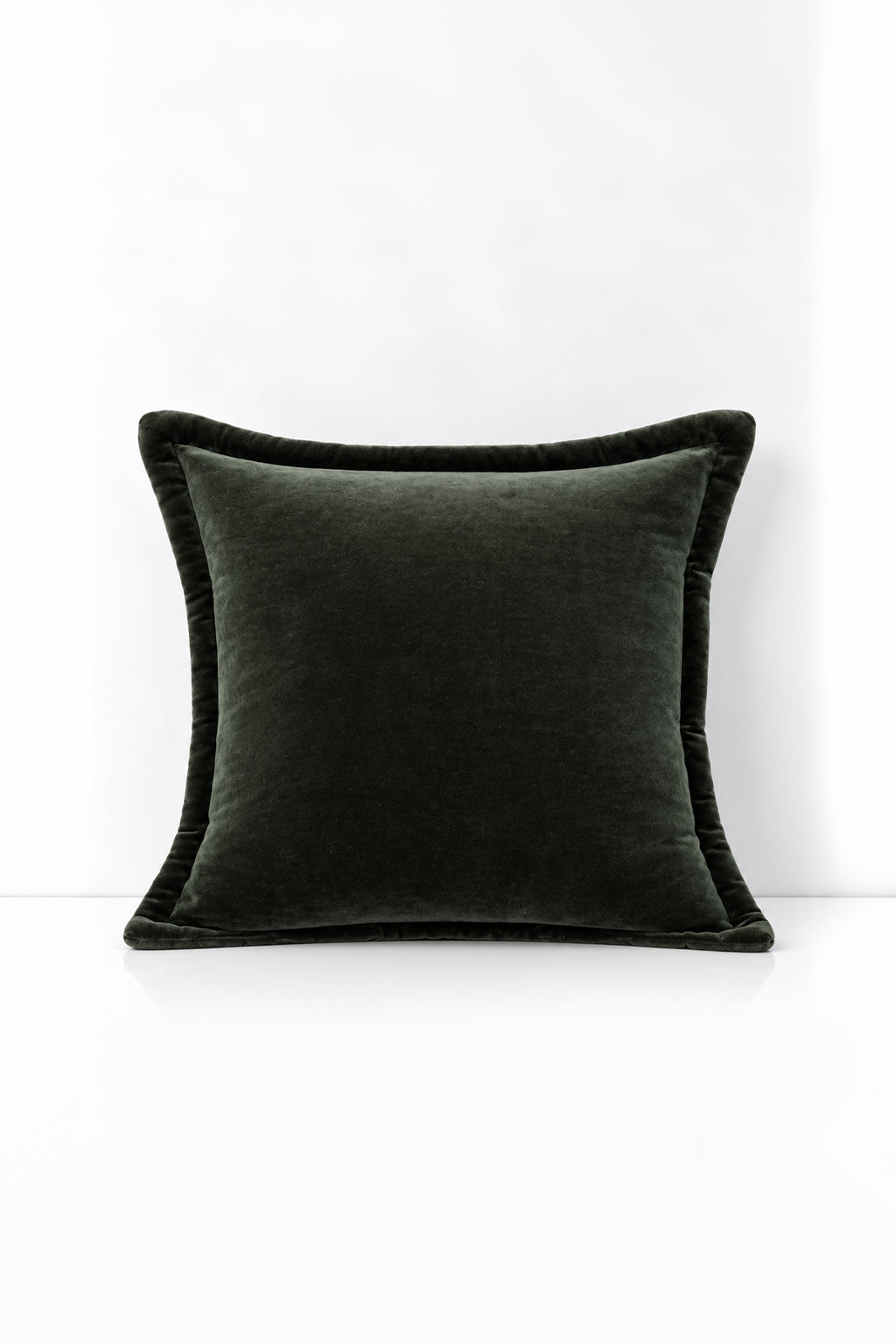 Decorative pillow with velvet trim on a white background