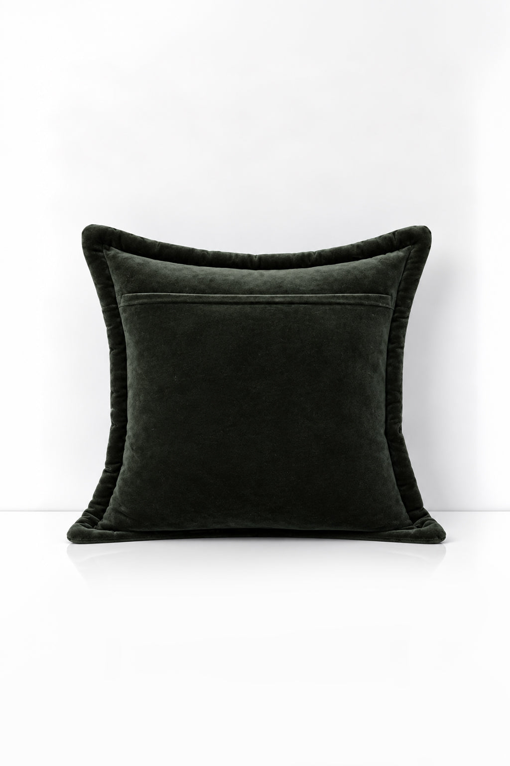 Decorative pillow with velvet trim on a white background
