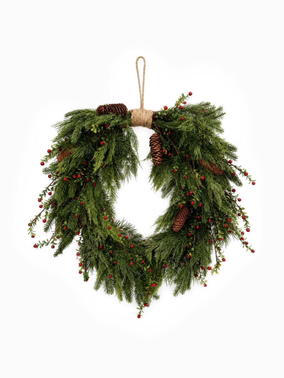 Artificial Christmas Red Berry Hedgerow Wreath on white