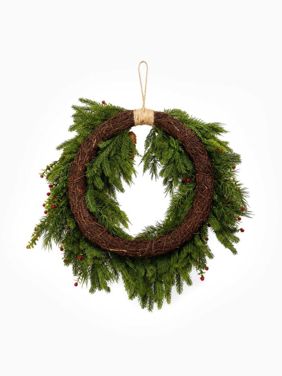 Artificial Christmas Red Berry Hedgerow Wreath on white