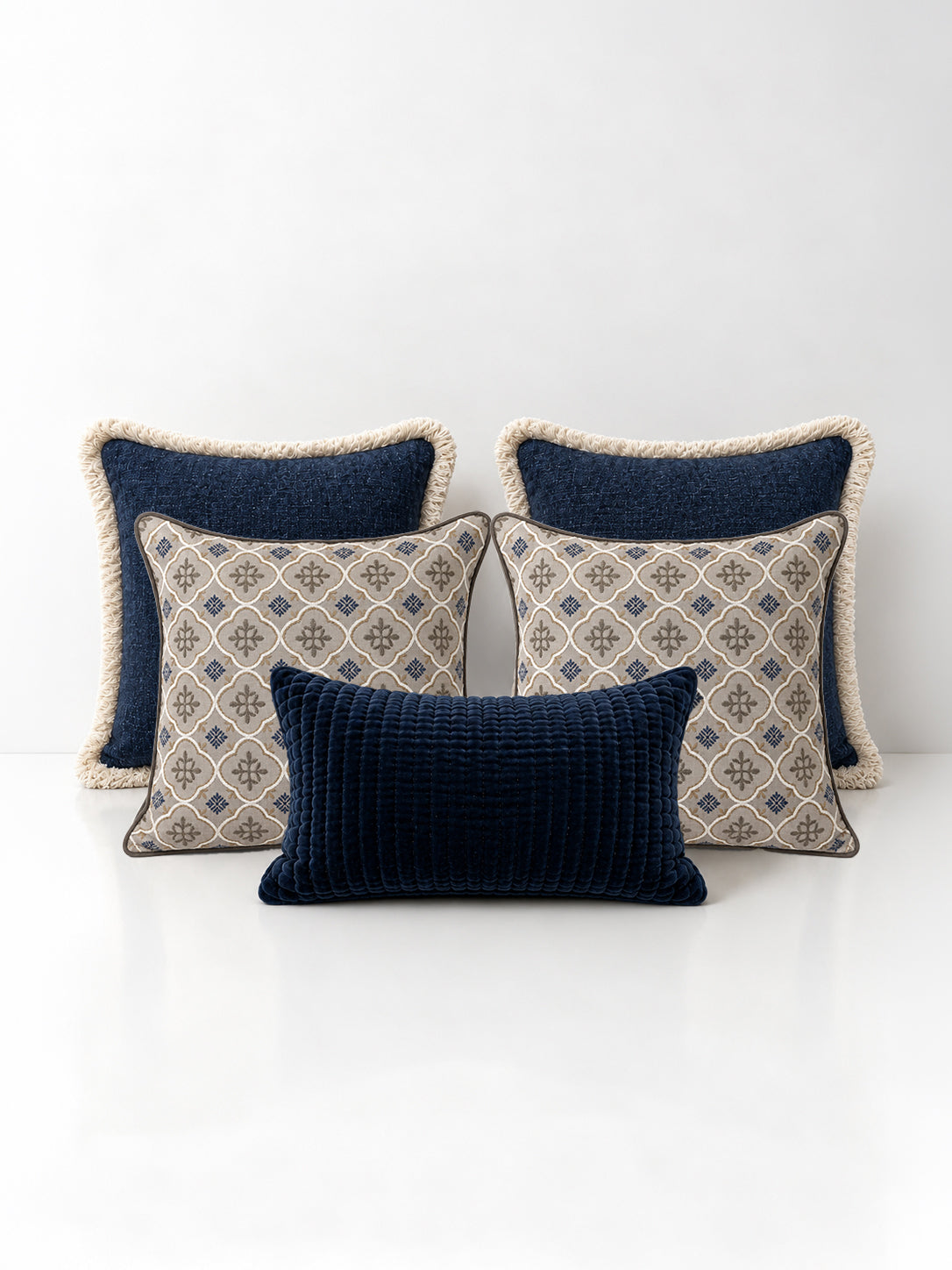 Set of decorative blue cushions