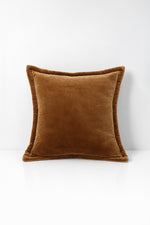 Decorative pillow with velvet trim on a white background