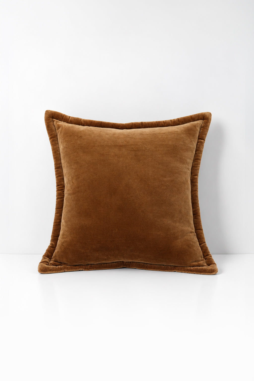 Decorative pillow with velvet trim on a white background