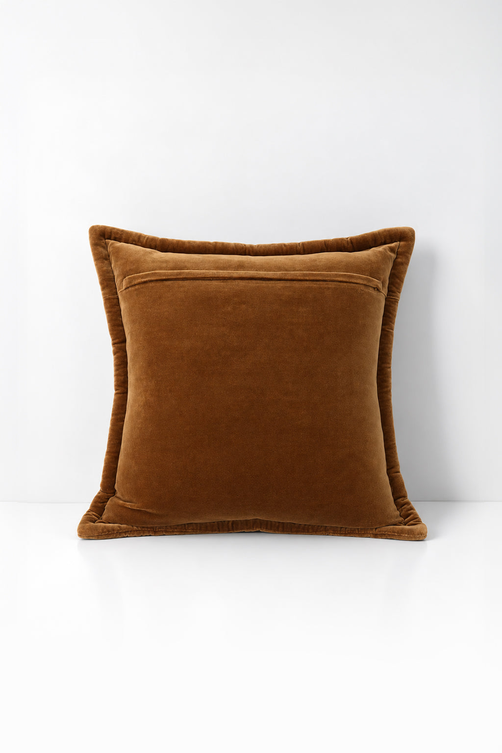 Decorative pillow with velvet trim on a white background