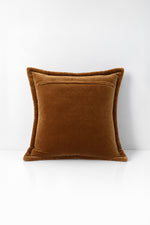 Decorative pillow with velvet trim on a white background