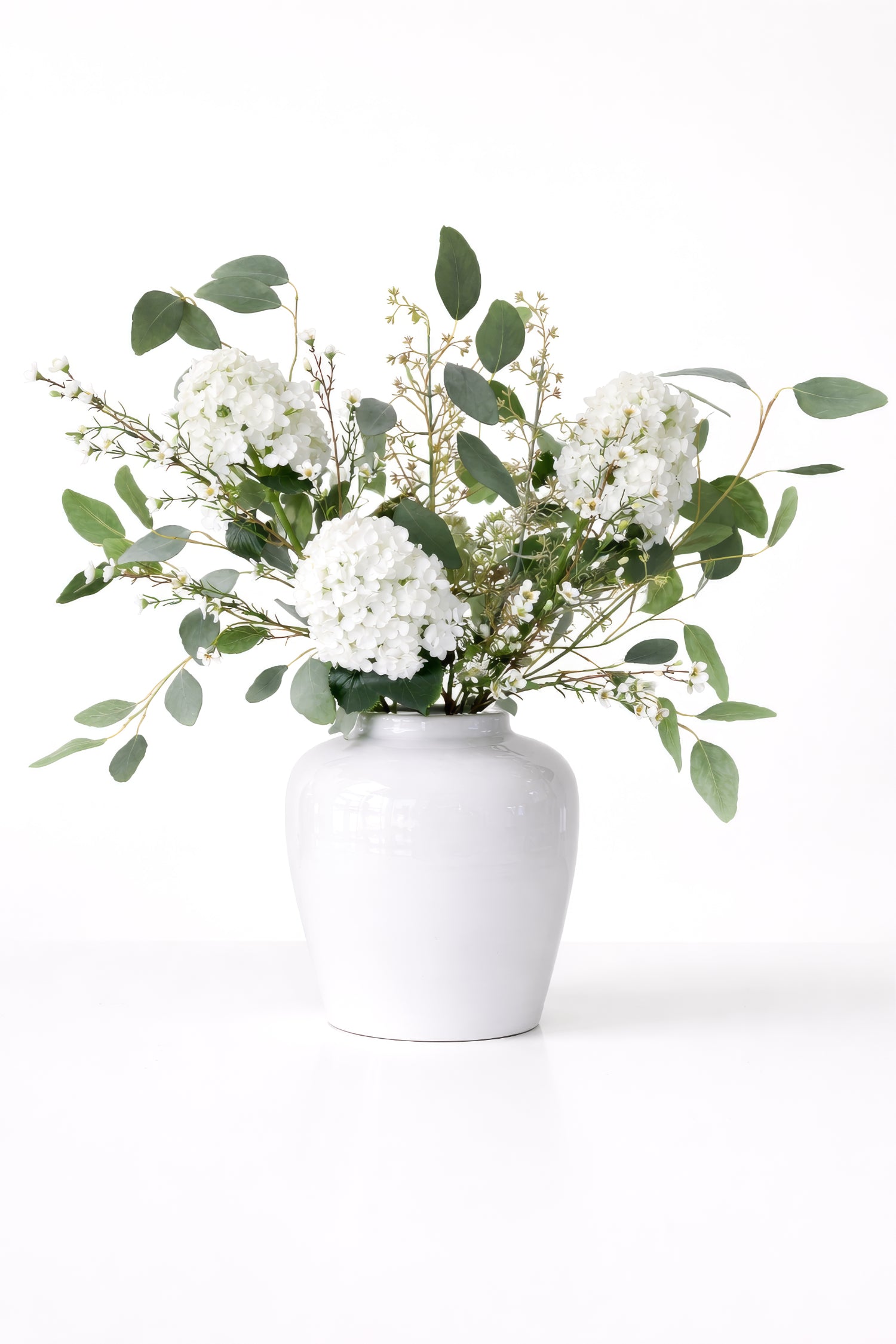 Faux White Hydrangea Arrangement - Premium