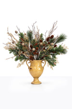 Artificial Christmas Winter Foliage Arrangement in a ceramic urn on white background