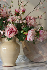 cavendish jug with faux pink peony flowers on a marble surface