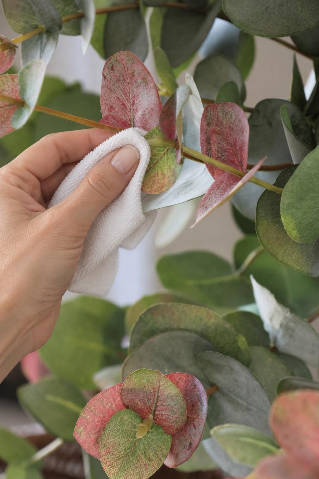 dusting faux blush eucalyptus stems 