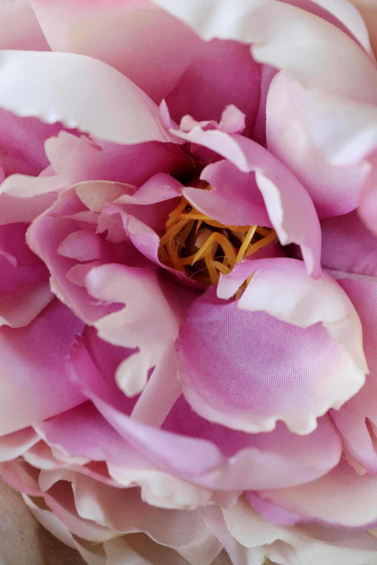 close up of petals of the faux blush pink peony