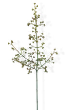 Artificial seeded stem with green leaves on a white background