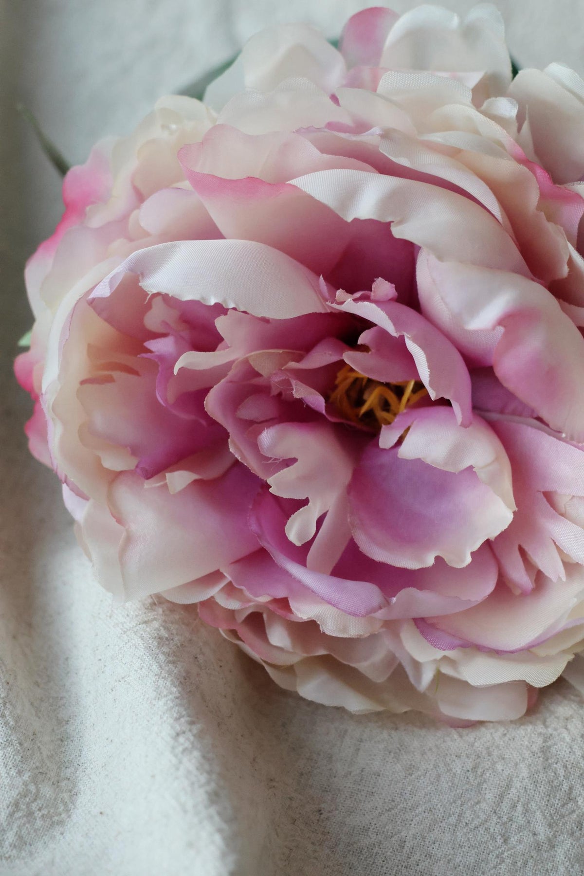 close up of petals of the faux blush pink peony