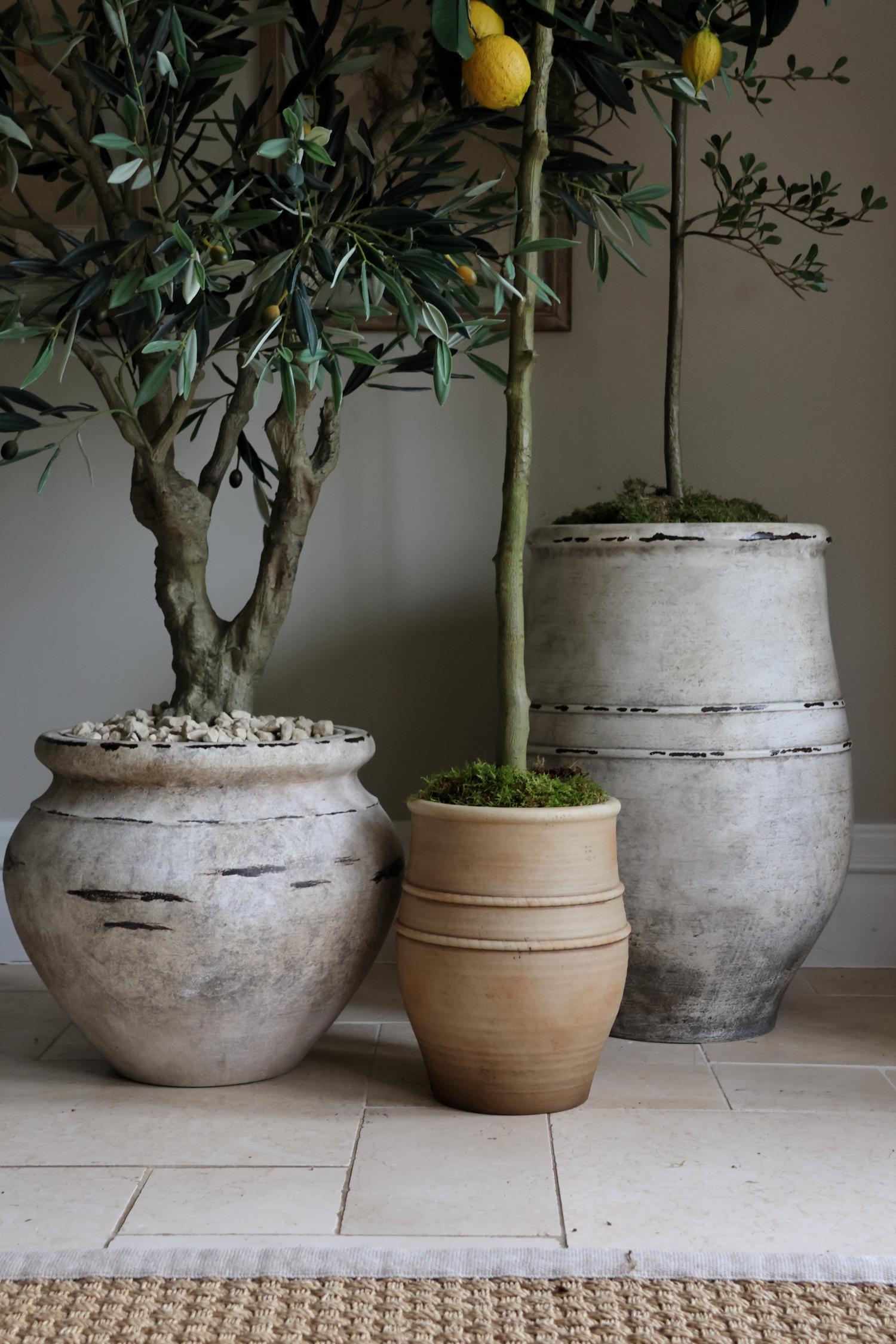  ultra-lite planters range on a tiled surface topped with moss and pebbles 